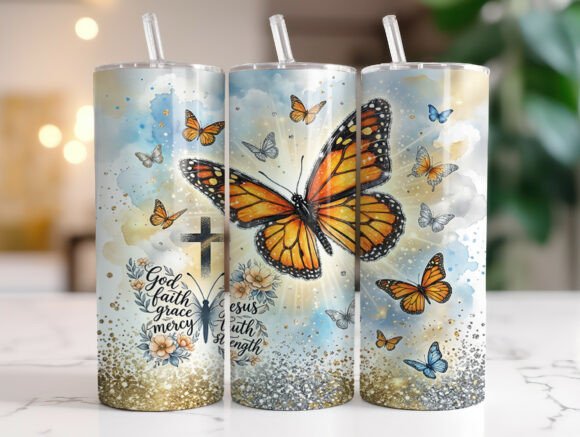Christian Butterfly Cross Faith Tumbler Wraps