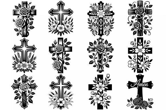 Christian Floral Cross SVG Bundle for Crafts