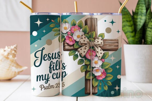 Jesus Fills My Cup Floral Cross Tumbler Wraps