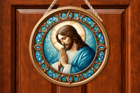 Jesus Praying Stained Glass Door Sign